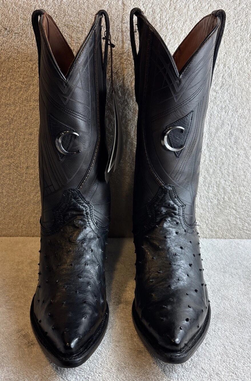 Cuadra Men Black Ostrich Leather Cowboy Western Boot Men SZ 10 EE Pointed 25013